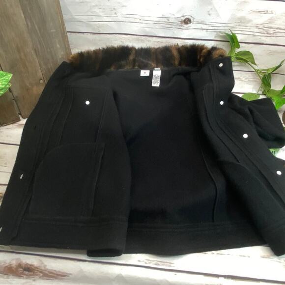 Real Clothes Black Wool Peacoat Jacket Faux Fur Warm Winter Coat M - Picture 12 of 12